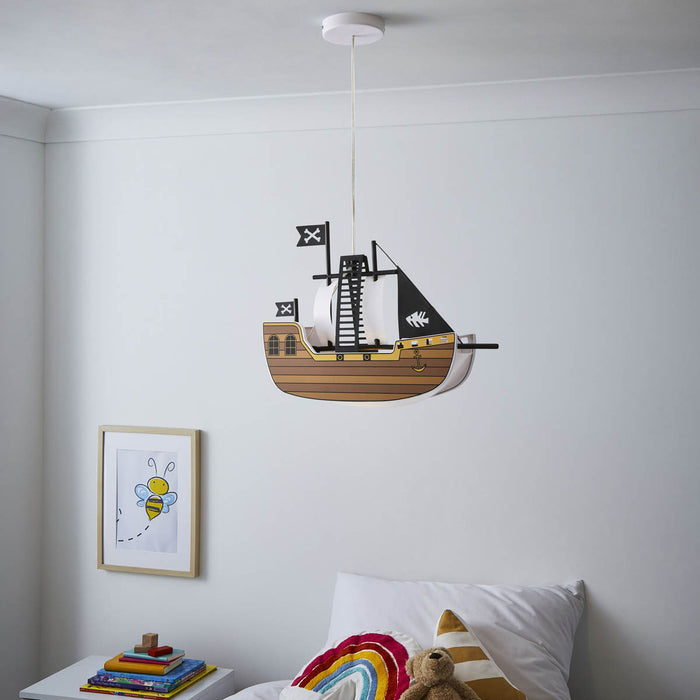 Pendant Ceiling Light LED Pirate Ship Kids Room Nursery Matt Brown (Dia)422mm - Image 3