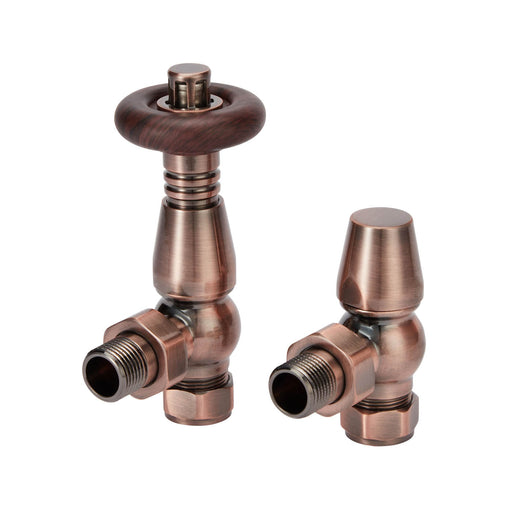Thermostatic Radiator Valve And Lockshield Angled Polished Copper 15mm x ½" - Image 1