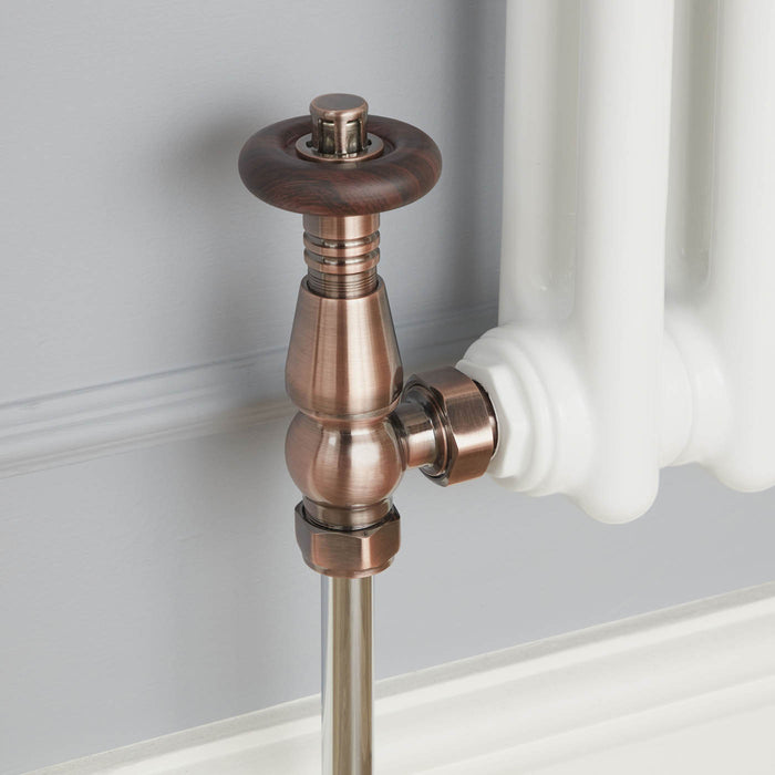 Thermostatic Radiator Valve And Lockshield Angled Polished Copper 15mm x ½" - Image 3