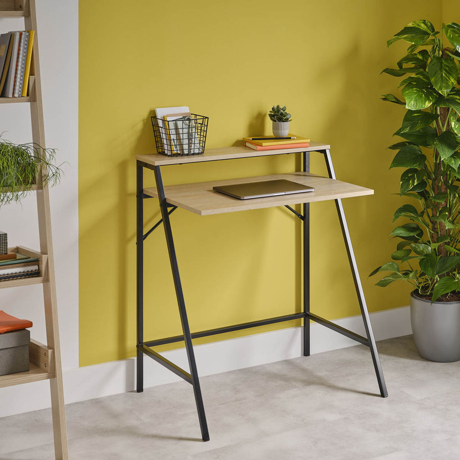 Manera Matt black oak effect Two shelf Desk (H)840mm (W)740mm (D)515mm - Image 1