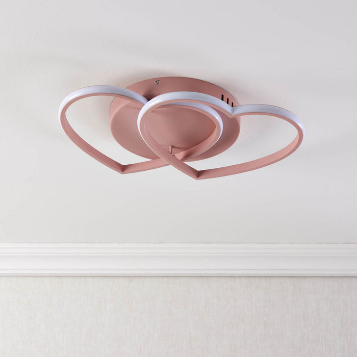 LED Ceiling Light Heart Shaped Gloss Steel Pale Pink Kids Bedroom Warm White - Image 4