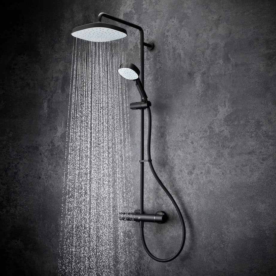 Mira Thermostatic Mixer Shower Matt Black Dual Square Head Modern Bathroom - Image 2