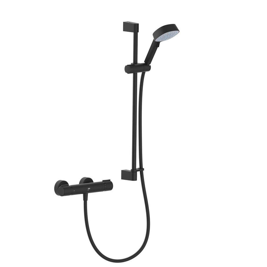 Mira Mixer Shower Thermostatic Atom Matt Black Rear Fed Modern Square Head - Image 1