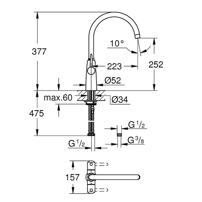 Kitchen Mixer Tap Faucet Dual Lever Brushed Nickel Effect Swivel Spout Classic - Image 2