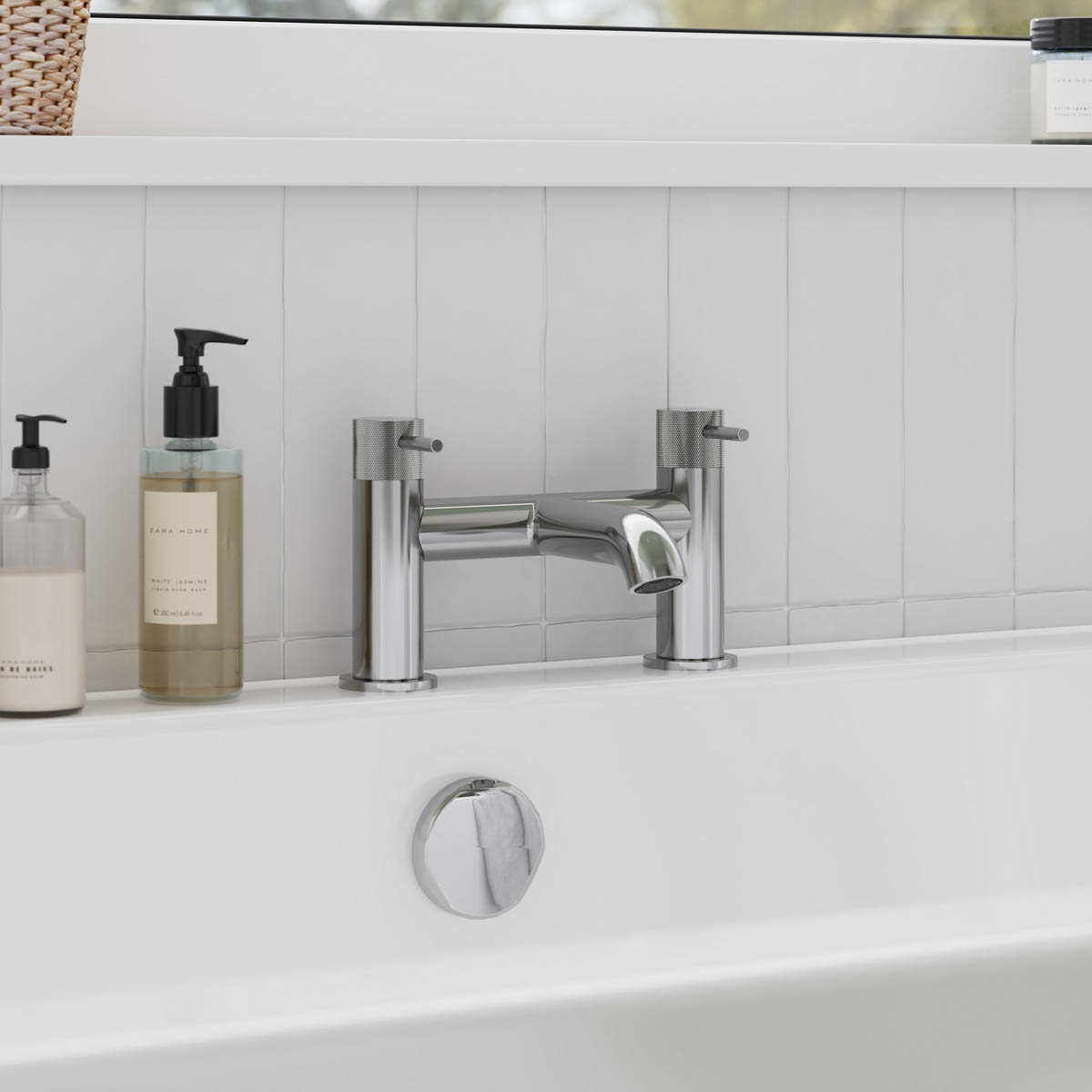 Bath Filler Tap Double Brass Zinc Alloy Gloss Chrome Effect Deck Mounted Modern - Image 3