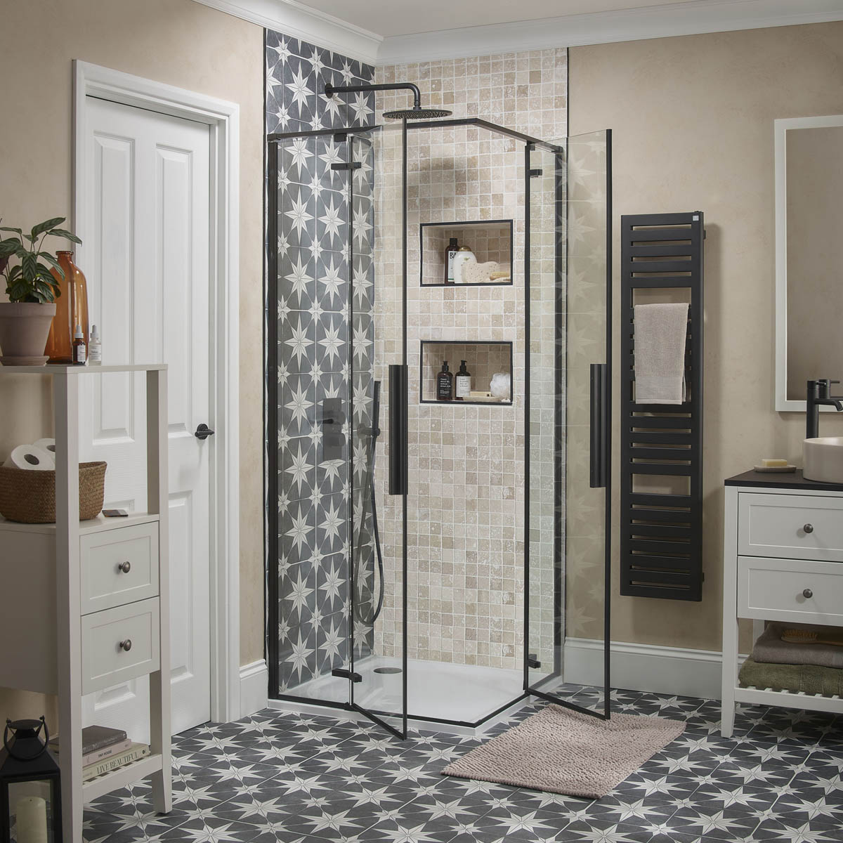 Aquadry Oria ½ turn 2 outlet Black Diverter Shower mixer - Image 1
