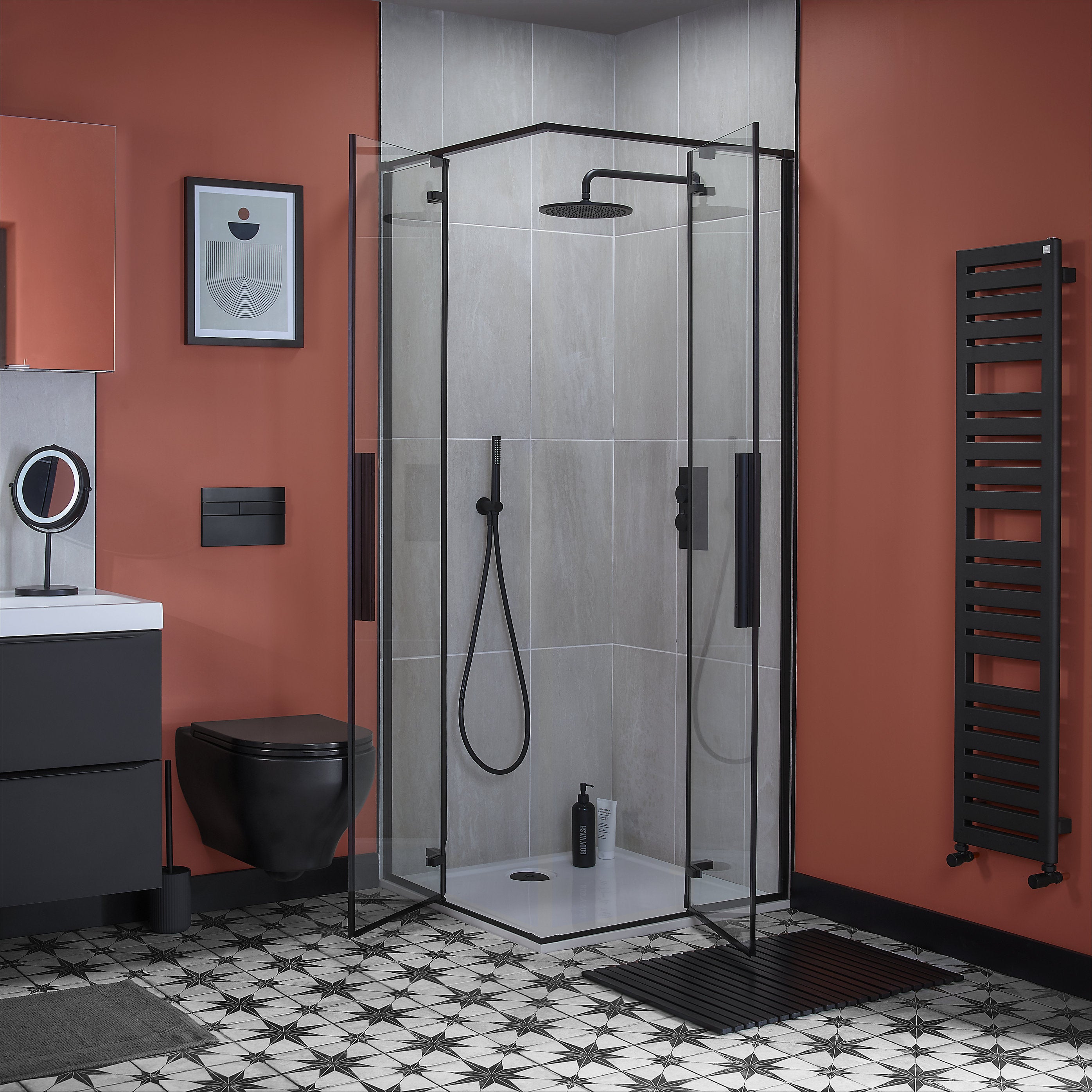 Aquadry Fixed Shower Head Round Single Spray Pattern Brass Black Matt 250mm - Image 6