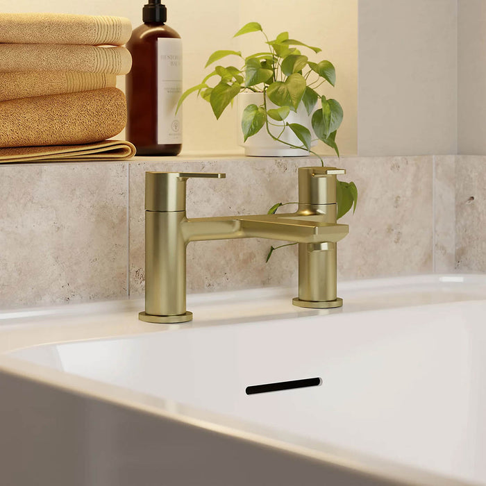 Bath Filler Tap Mixer Satin Brass Effect Lever Bathroom Deck Contemporary - Image 3