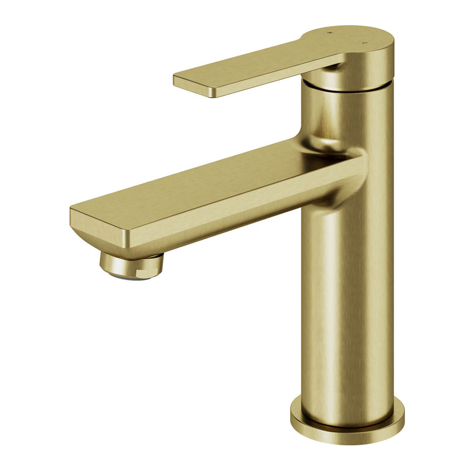 Basin Mixer Tap Medium Brushed Satin Brass Effect Round Durable Rust Resistant - Image 1