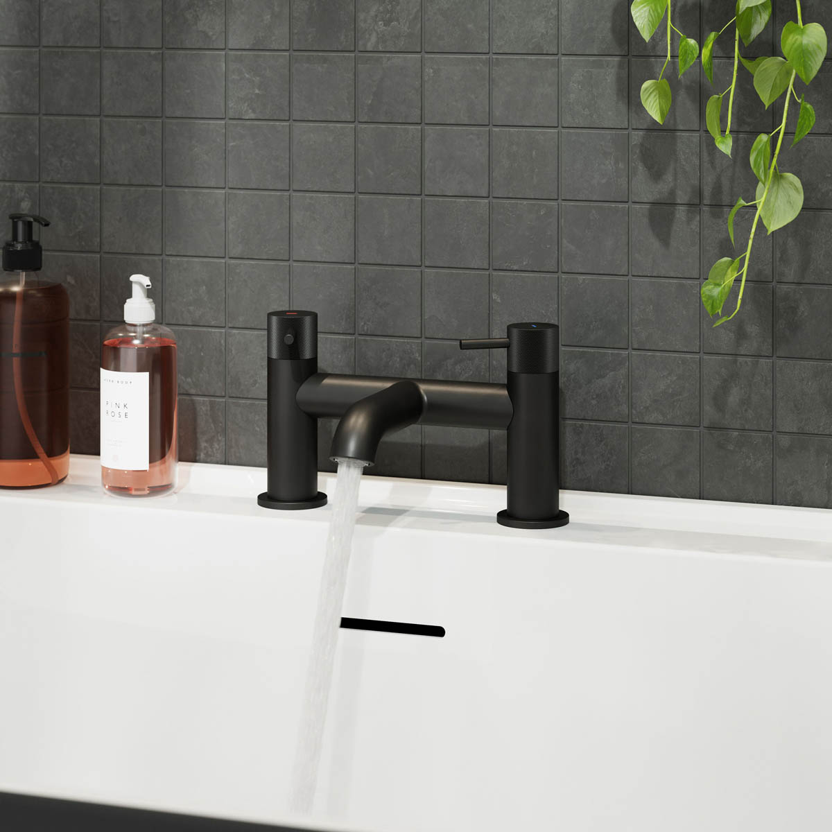 Bath Filler Tap Mixer Matt Black Double Lever Bathroom Modern Deck Faucet - Image 5