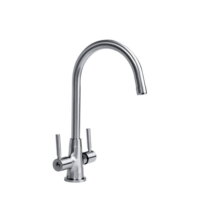 Kitchen Mixer Tap Dual Lever Swivel Spout Brushed Nickel Finish Durable - Image 2