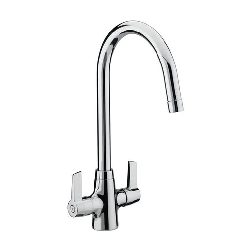 Kitchen Sink Mixer Tap Chrome Swivel Spout Brass Two Handles Contemporary - Image 1