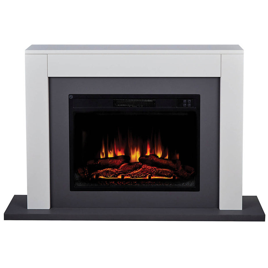 Electric Fireplace Suite Grey Stone Effect Freestanding LED Flames Remote 2kw - Image 1