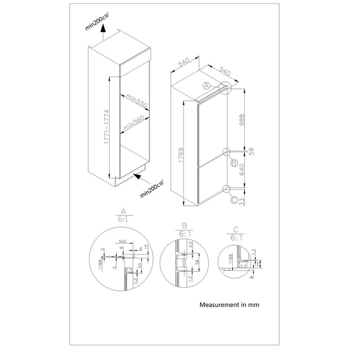 Integrated Fridge Freezer GHBI7030FFUK 70/30 White 182L Automatic Defrost - Image 2