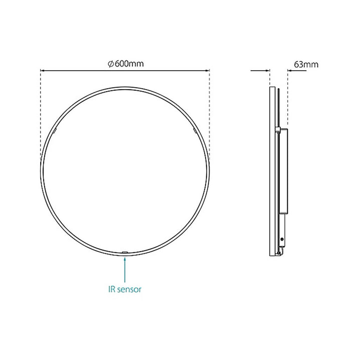 LED Bathroom Mirror Round Illuminated Cool White Matt Black Demister Pad 60cm - Image 3