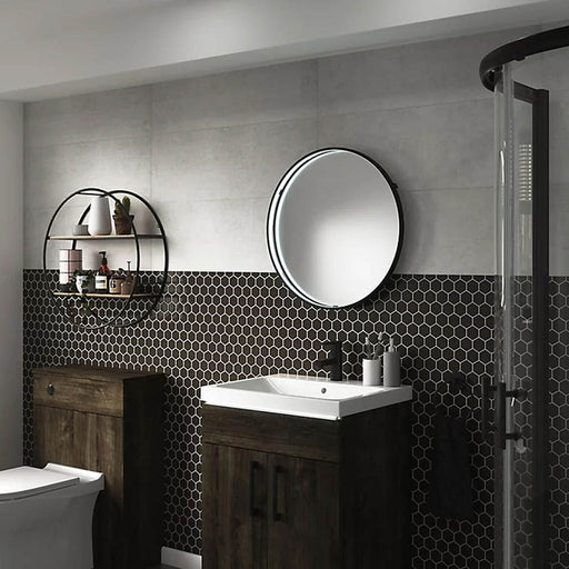 LED Bathroom Mirror Round Illuminated Cool White Matt Black Demister Pad 60cm - Image 1