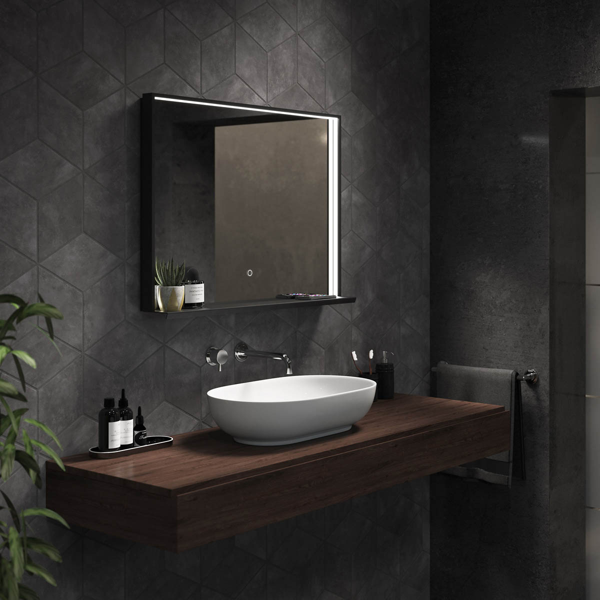 Sensio Bathroom Mirror Colour Changing Matt Black Rectangular (H)60cm (W)80cm - Image 4