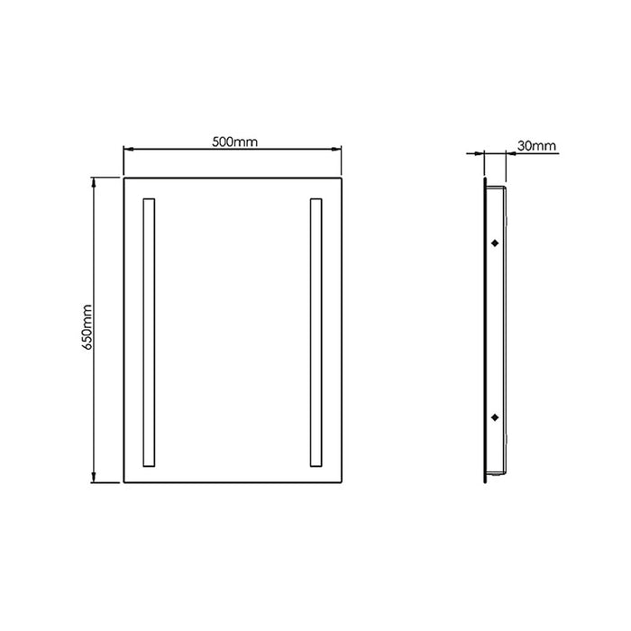 LED Bathroom Mirror Illuminated Rectangular Frameless 380Lm (H) 650mm (W) 500mm - Image 2