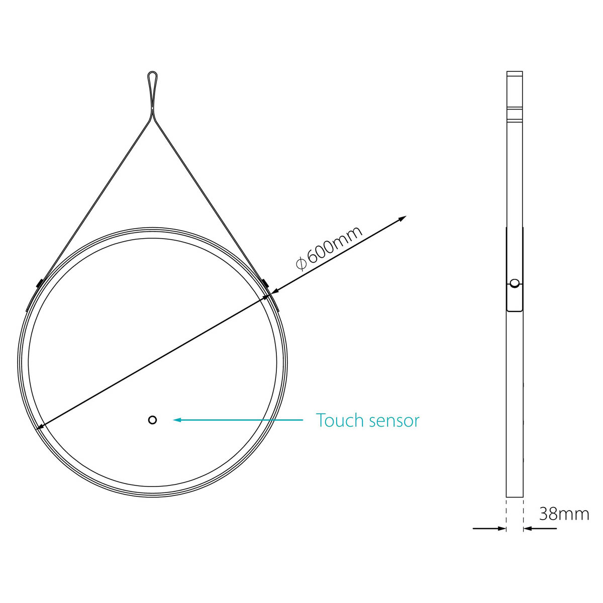 Sensio Nova Matt Black Round Bathroom Illuminated Colour-changing mirror 60cm - Image 2