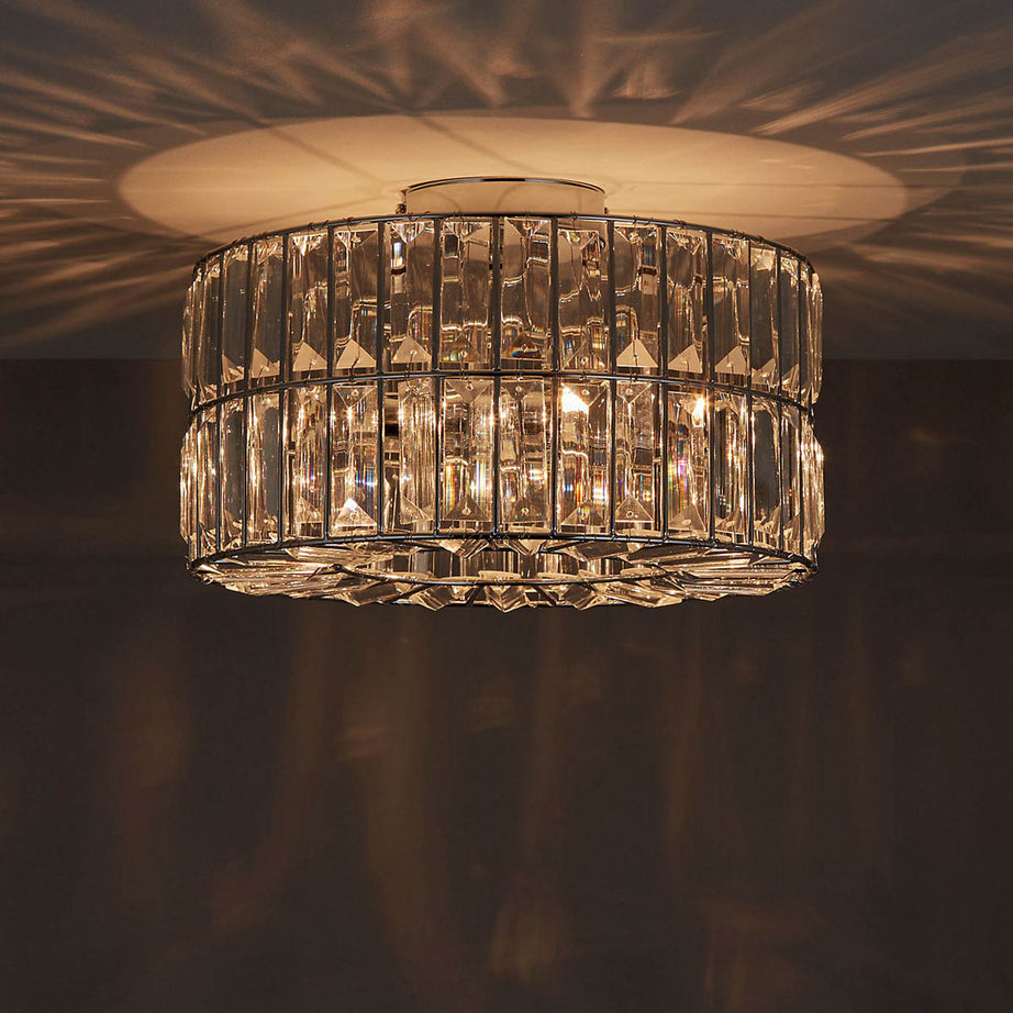 Ceiling Light 3 Way Crystal Beads Facetted Shade Elegant Modern Metal Chrome - Image 1