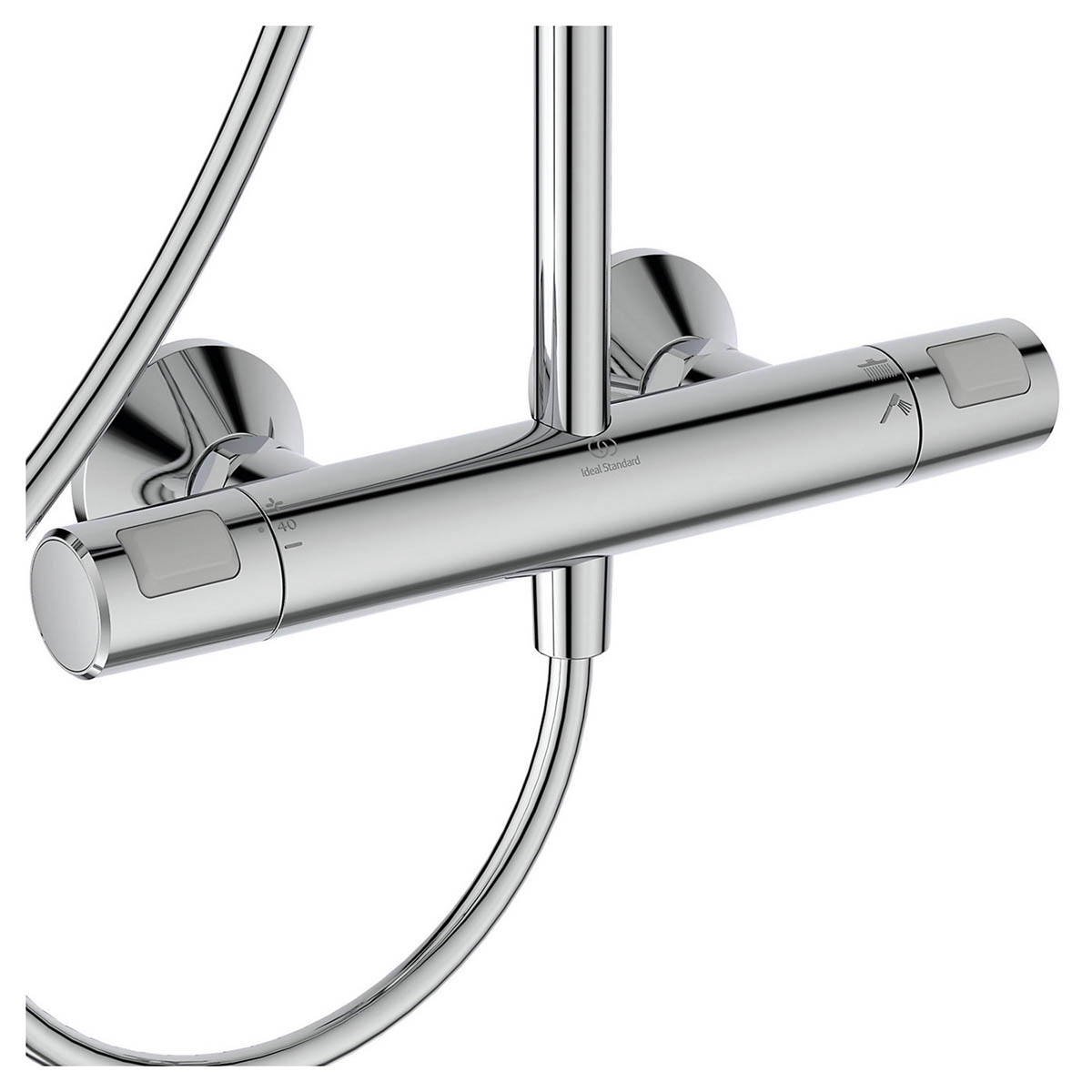 Mixer Shower Thermostatic Dual Round Head Chrome Effect Gloss Exposed Valve - Image 3