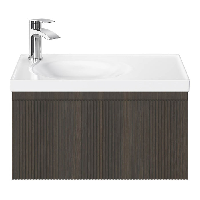 Bathroom Cabinet Vanity Unit Wall-Mounted Walnut Veneer Brown (H)300 (W)600mm - Image 4