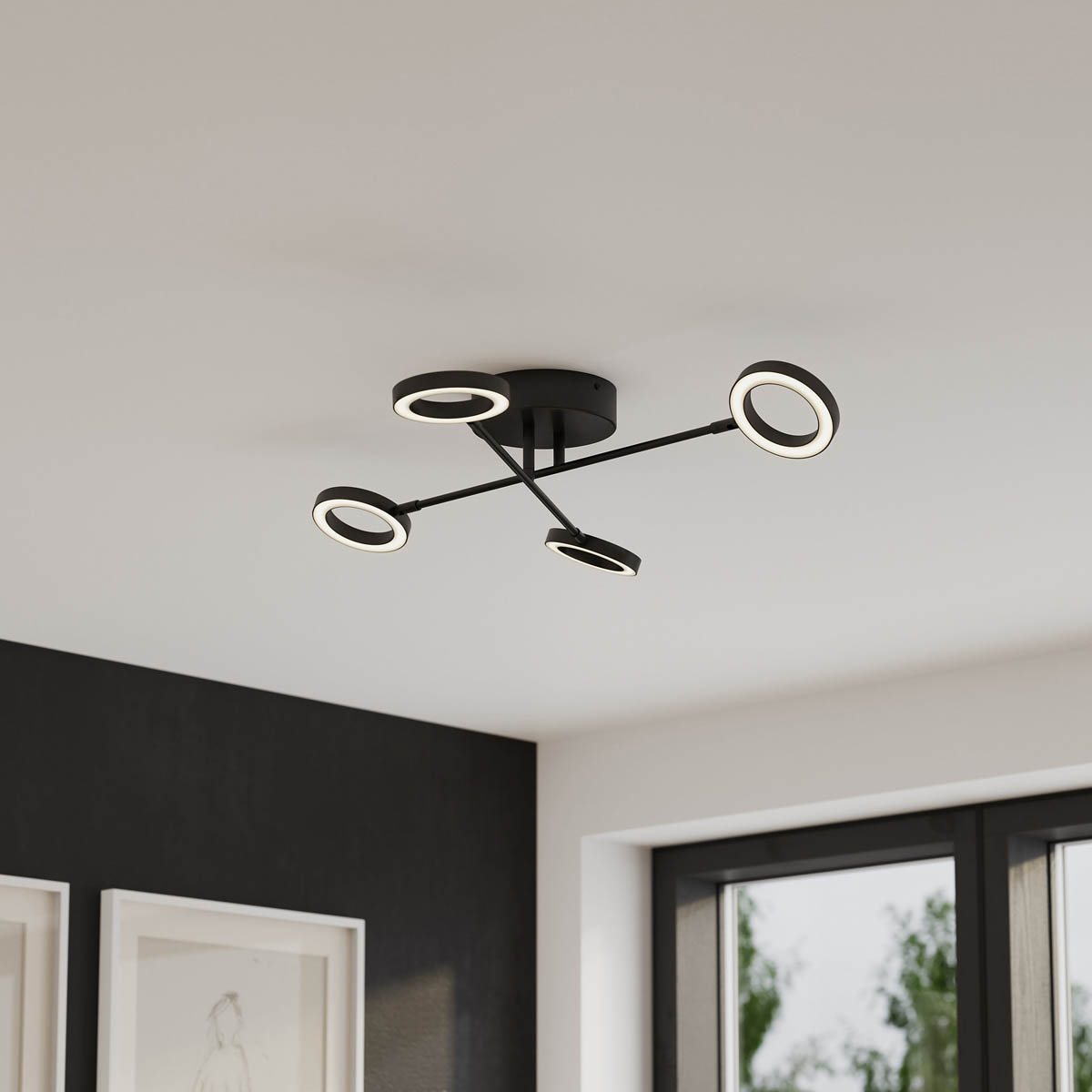 LED Ceiling Light Matt Black 4 Way Multi Arm Modern Warm White Dimmable - Image 1