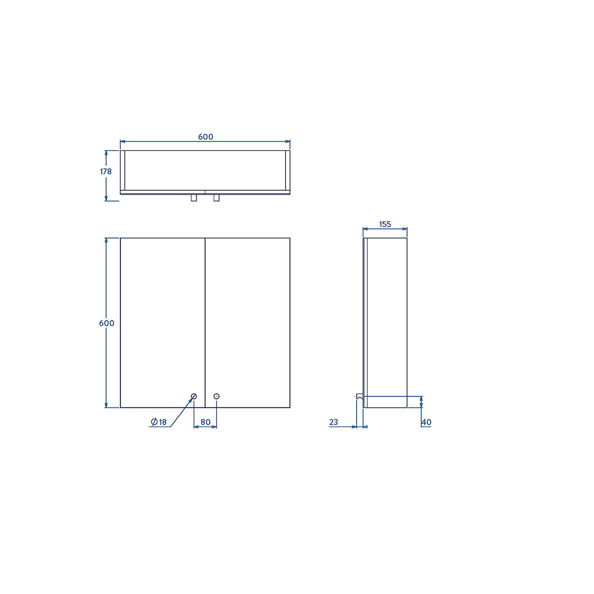 Croydex Bathroom Cabinets Wall Mounted Mirrored Double Door Matt Brown 60x60x18 - Image 4