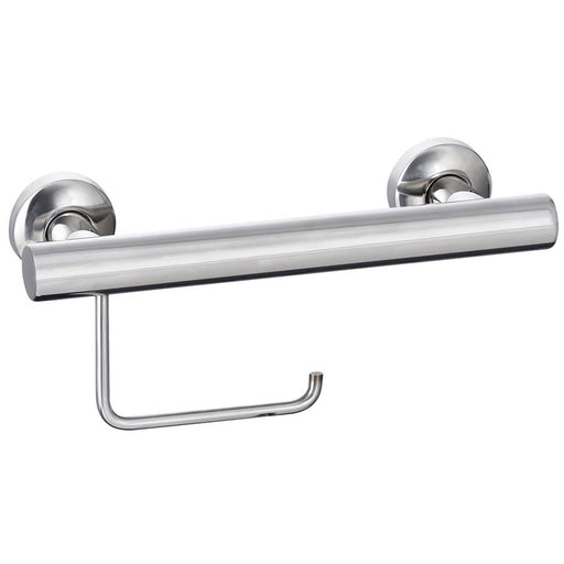 Toilet Roll Holder Grab Rail Silver Effect Chrome Wall Mounted (H)112 (W)300mm - Image 1