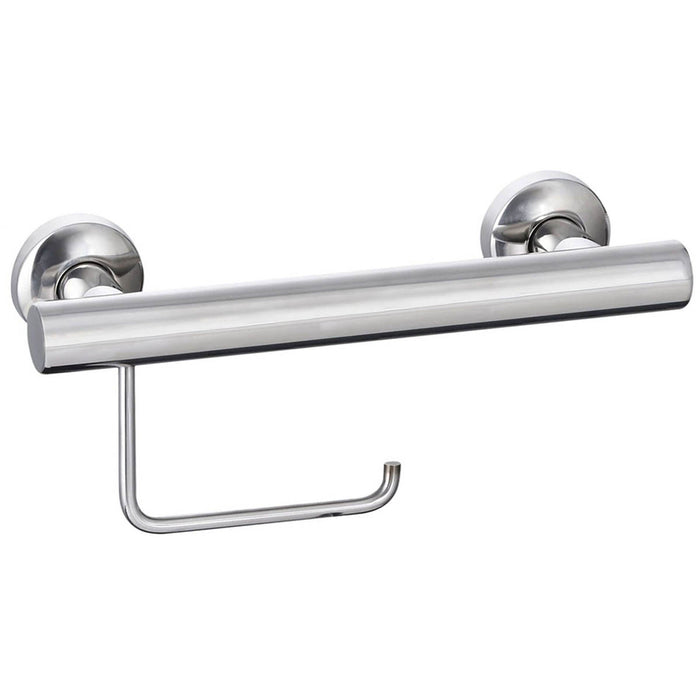 Toilet Roll Holder Grab Rail Silver Effect Chrome Wall Mounted (H)112 (W)300mm - Image 2