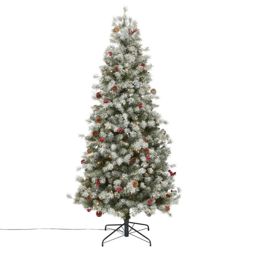 Artificial Christmas Tree 7.5ft Pre-lit Warm White LED Berry Pine Flocked Effect - Image 1