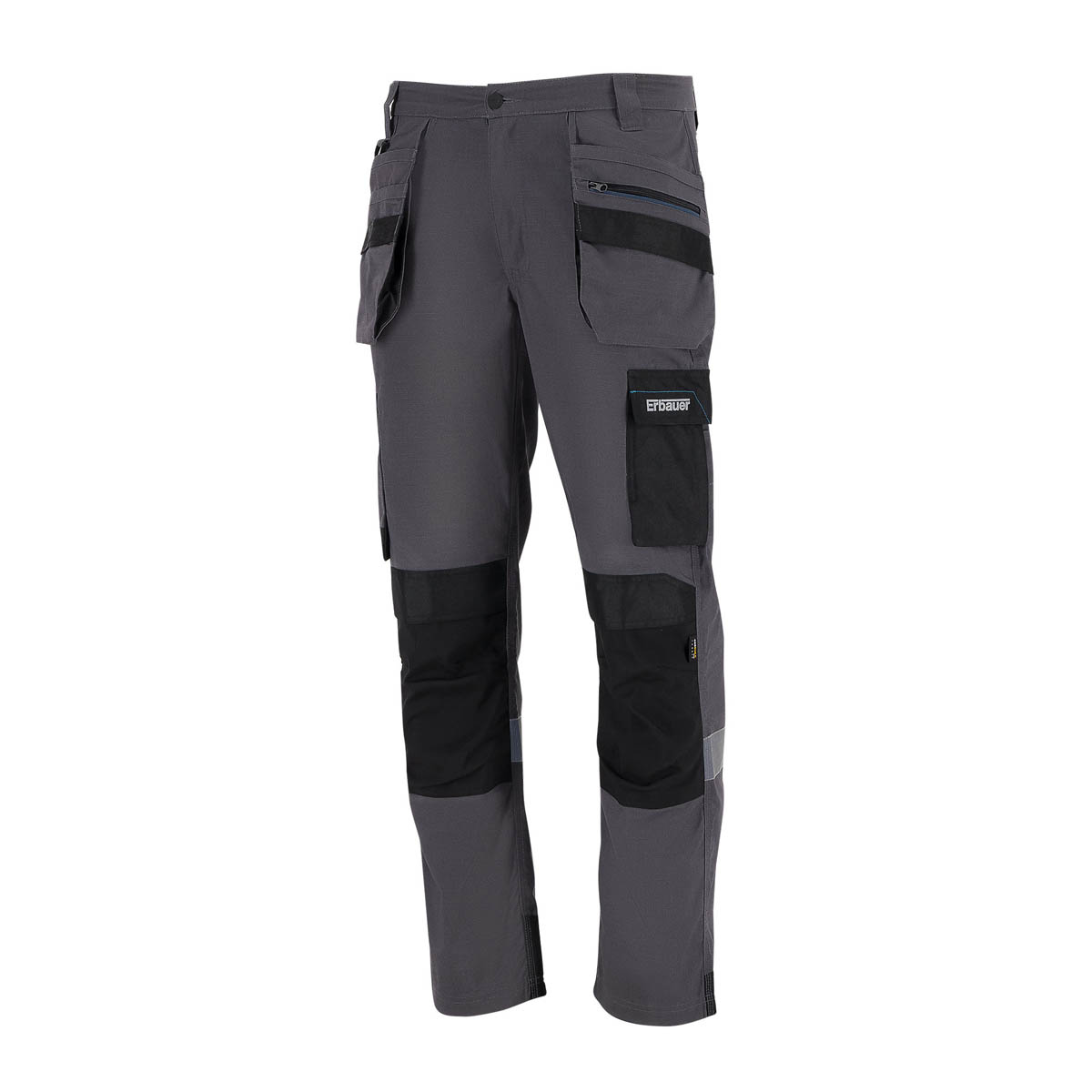 Erbauer Work Trousers Mens Slim Fit Grey Black Stretch Multi Pockets W34" L32" - Image 1
