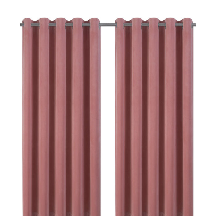 Curtain Pair Lined Eyelet Polyester Plain Pink Velvet (W)16.7cm (L)22.8cm - Image 3
