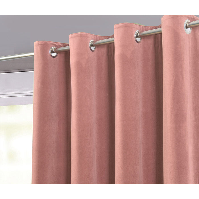 Curtain Pair Lined Eyelet Polyester Plain Pink Velvet (W)16.7cm (L)22.8cm - Image 4