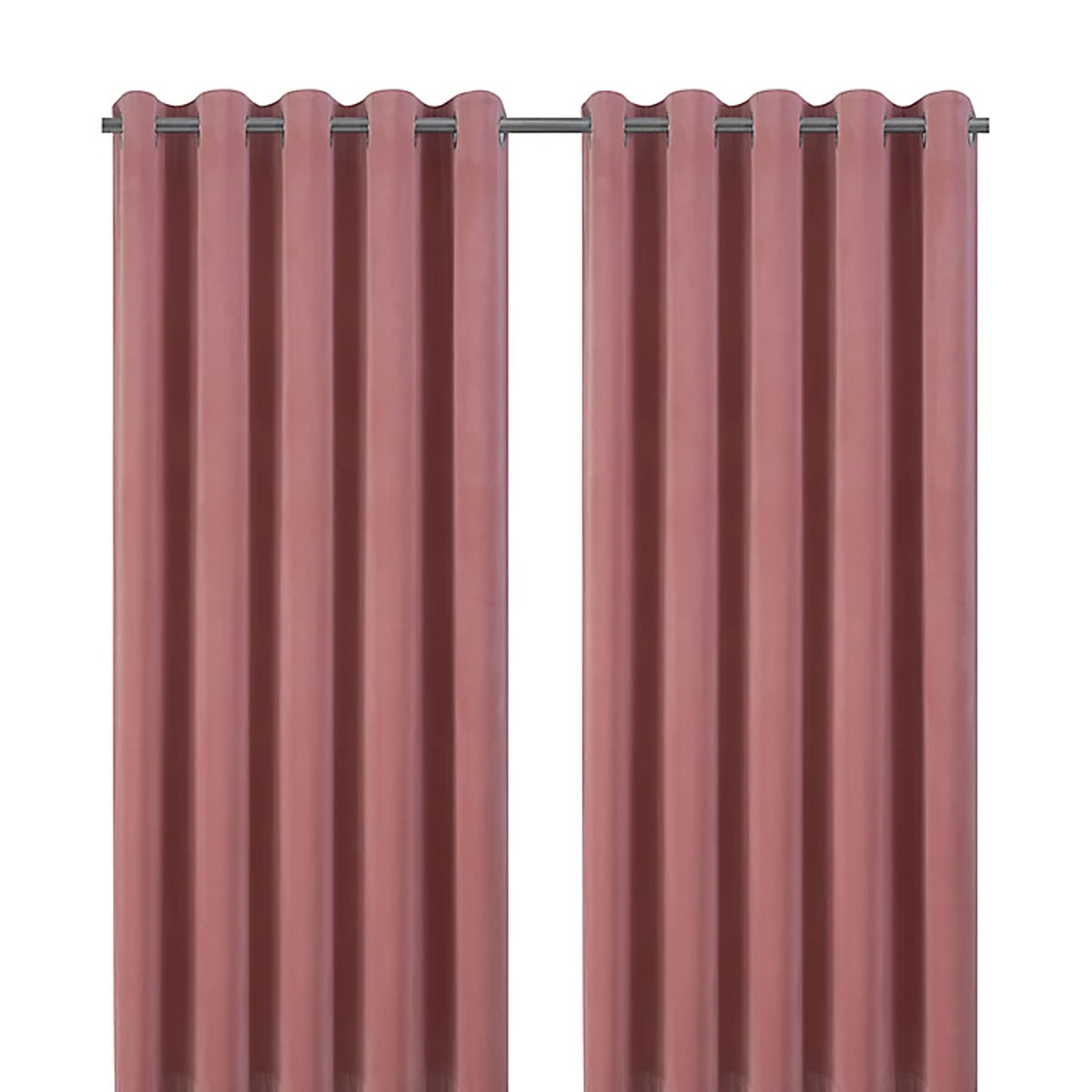 Pair Eyelet Curtain Pink Plain Ready Made Ring Top Velvet Effect (W)167x(L)183cm - Image 1