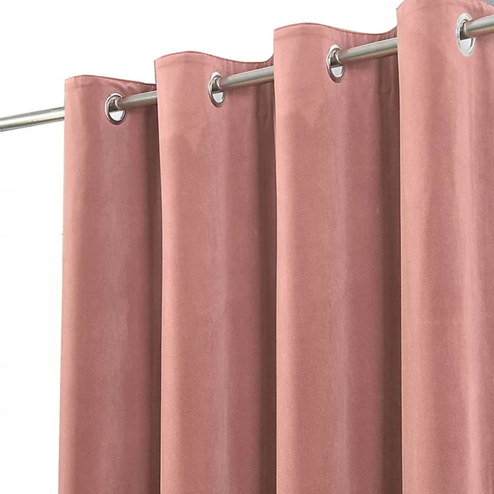 Eyelet Curtain Pair Pink Velvet Lined Ring Top Lined Heavy (W)167x(L)183cm - Image 2