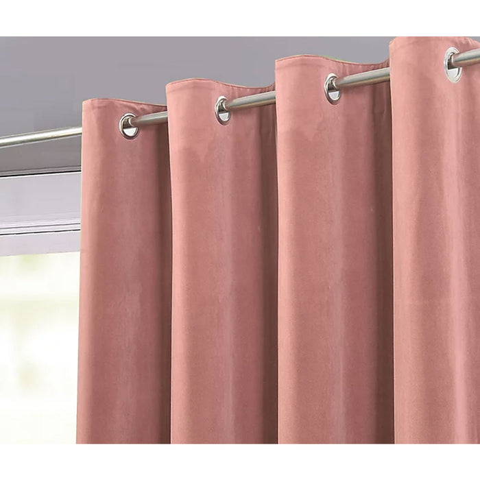 Eyelet Curtain Pair Pink Velvet Lined Ring Top Lined Heavy (W)167x(L)183cm - Image 6
