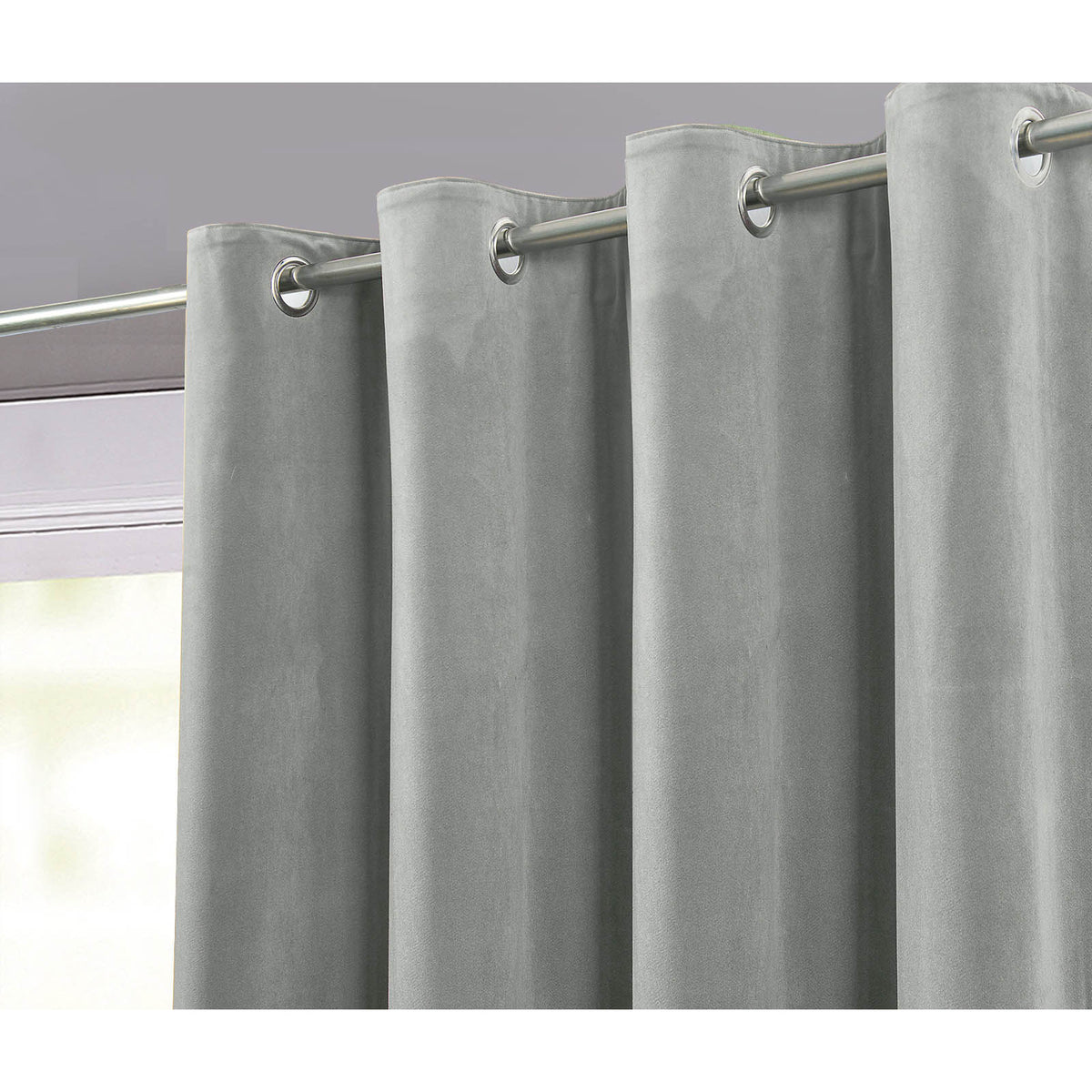 Eyelet Curtain Grey Velvet Lined Ready Made Plain Ring Top Pair W167xL183cm - Image 7