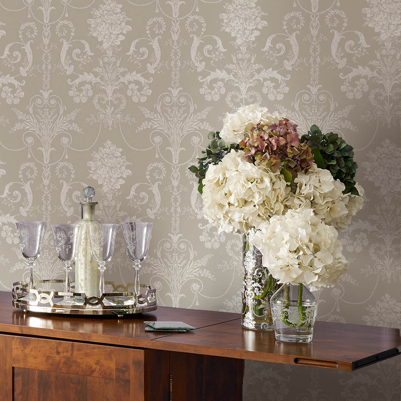 Laura Ashley Wallpaper Damask White Dove Grey Matt Smooth Washable 5.2m² - Image 1