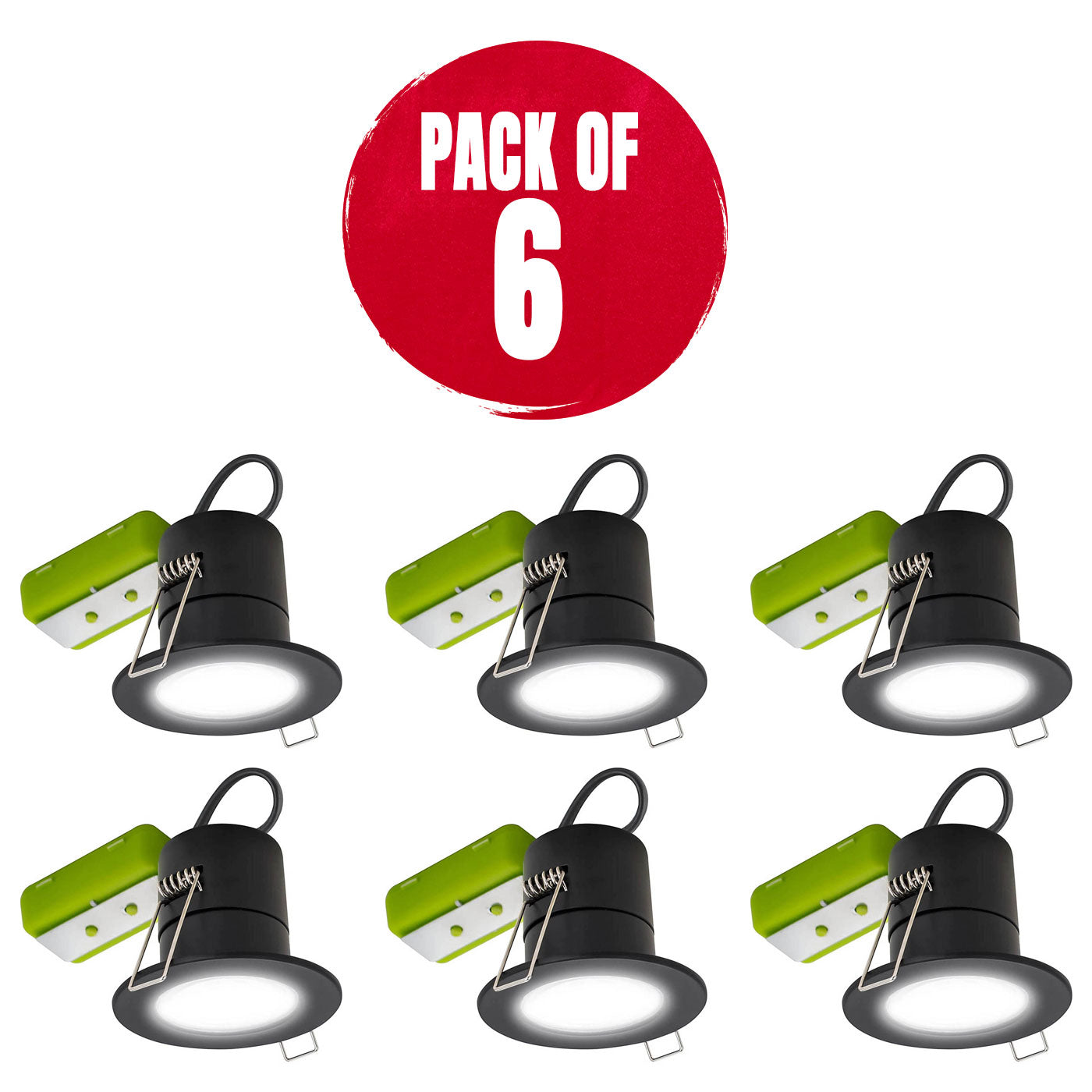 LED Downlights Recessed Ceiling Spotlight Fixed Black Neutral White Pack Of 6 - Image 1
