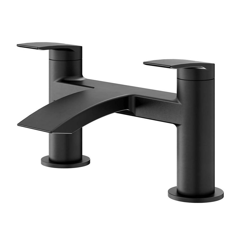 Bath Filler Tap Mixer Matt Black Double Lever ¼ Turn Waterfall Modern Bathroom - Image 1