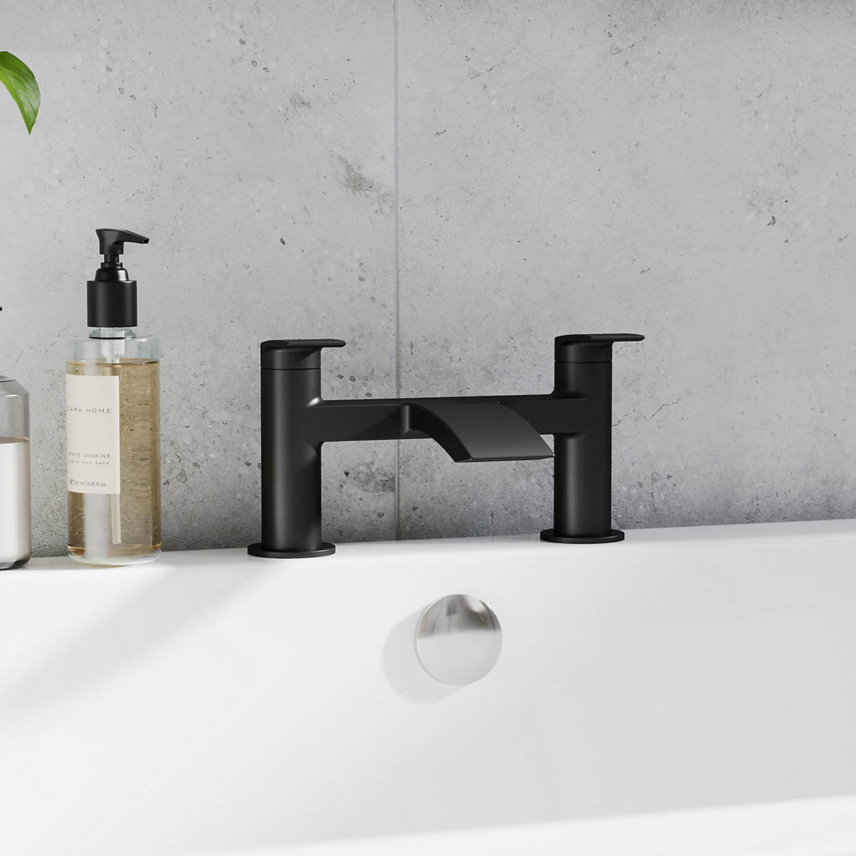 Bath Filler Tap Mixer Matt Black Double Lever ¼ Turn Waterfall Modern Bathroom - Image 2