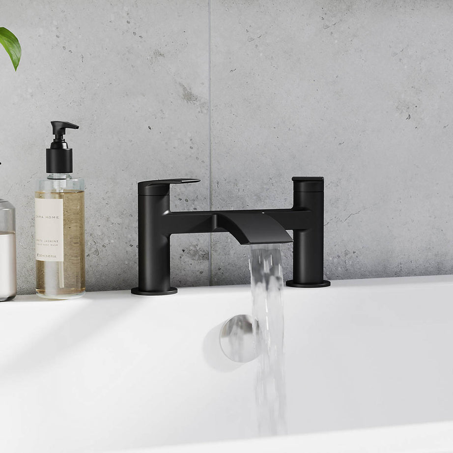 Bath Filler Tap Mixer Matt Black Double Lever ¼ Turn Waterfall Modern Bathroom - Image 5