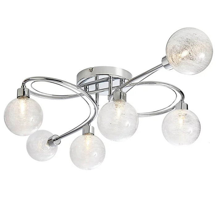 Ceiling Light 6 Lamp Crackle Finish Glass Metal Chrome Effect Contemporary - Image 2