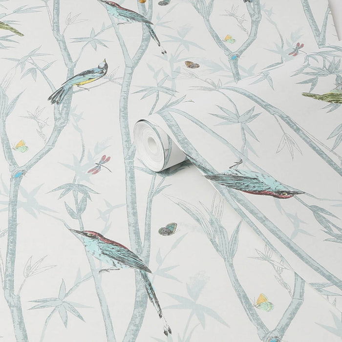 Next Wallpaper Chinoiserie Bird Trail Duck Egg Matt Smooth Modern 5.3m² - Image 3