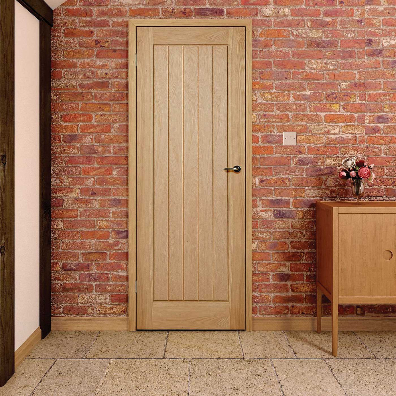 Internal Timber Door 5 Panel Unglazed Cottage Natural Oak Veneer H1981xW762 - Image 1