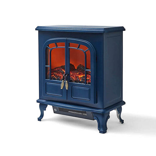 Electric Fireplace Stove Cast Iron Effect Matt Midnight Blue LED Heater Fan 2kW - Image 1