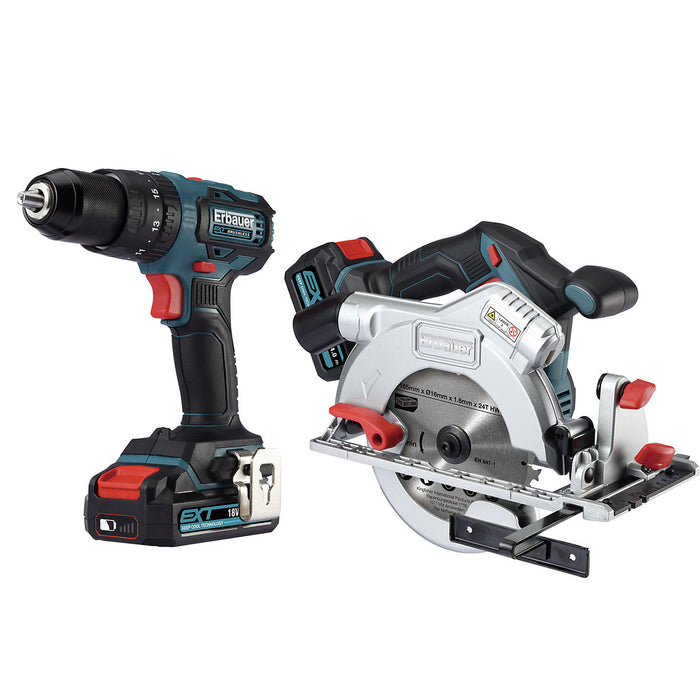 Erbauer Combi Drill Circular Saw Set Cordless 18V 1x2Ah 1x1.5Ah Li-Ion Brushless - Image 1