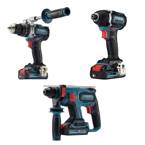 Erbauer Combi Drill Impact Driver SDS+ Drill Kit Cordless 3x2Ah 18V Brushless - Image 1