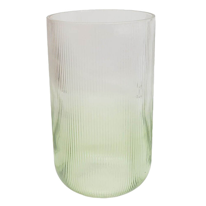 Vase Medium Ridged Glass Clear Green Gloss Cylindrical Glazed Home Decor 26cm - Image 2